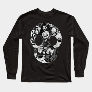 Spooky Skull White Long Sleeve T-Shirt